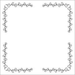 Black and white vegetal ornamental frame, decorative border, corners for greeting cards, banners, business cards, invitations, menus. Isolated vector illustration.