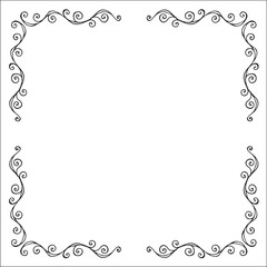 Black and white monochrome ornamental border for greeting cards, banners, invitations. Isolated vector illustration. 