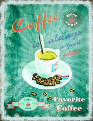 Vintage style poster for interior decor. Old retro poster for interior design