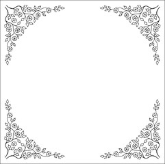 Black and white monochrome ornamental border for greeting cards, banners, invitations. Isolated vector illustration. 