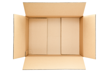 開いた段ボール箱の真俯瞰_開いたダンボール箱の真上_背景透過切り抜きpng素材