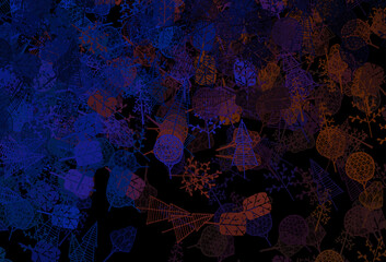 Dark Blue, Red vector doodle pattern with trees, branches.
