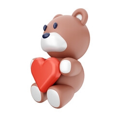 teddy bear doll love heart 3d Valentines Day icon illustration render