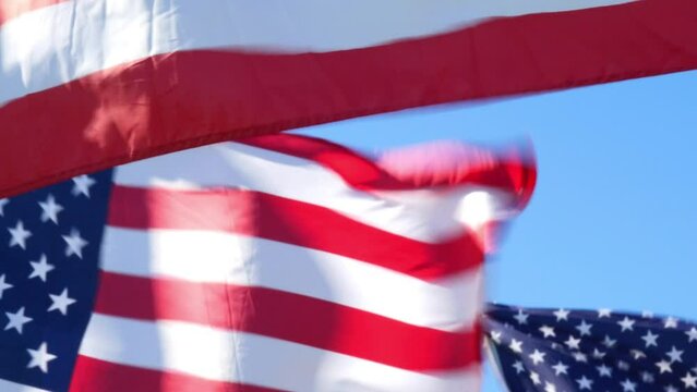 US American Flags waving at a 9/11 Memorial in Malibu, California, USA