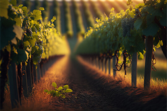 A vineyard showcasing the beauty and tranquility of a lush grape farm. AI Assisted Image