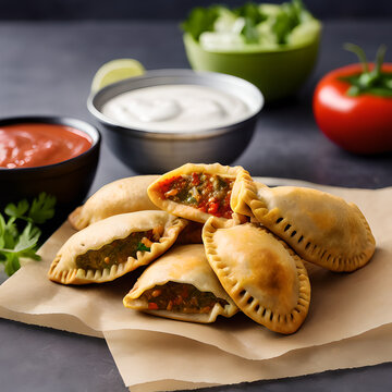 Professionnal photography of empanadas, Generative AI