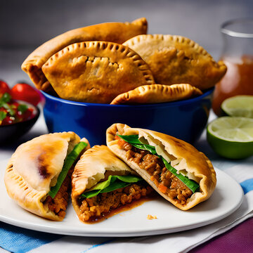 Professionnal photography of empanadas, Generative AI
