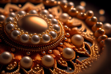 Close up of Gold and Pearls Jewelry. generative ai