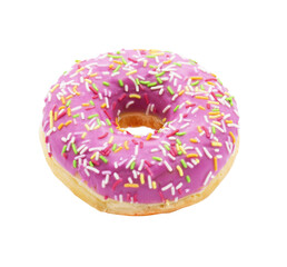 Donut with colorful sprinkles isolated on transparent background. PNG