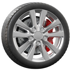 Obraz premium Realistic car wheel on transparent background in high resolution.