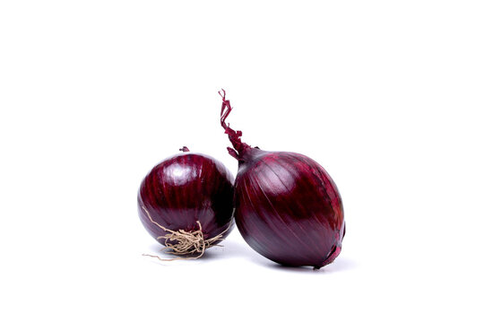 Violet onions isolated on a white background. View from above
