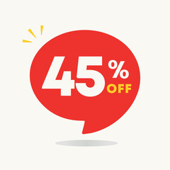 45% off. Price discount tag. Promo, sale, special offer retail and store. For social media, banner