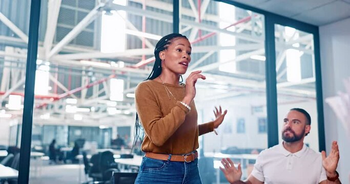 Conflict, anger and business people in an argument during a meeting in the office conference room. Upset, shouting and professional corporate employees fighting about company problem in the workplace