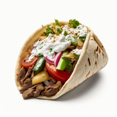 Delicious Gyros in Pita Bread - white background