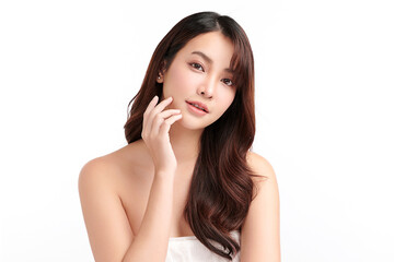 Beautiful young asian woman with clean fresh skin on white background, Face care, Facial treatment, Cosmetology, beauty and spa, Asian women portrait.