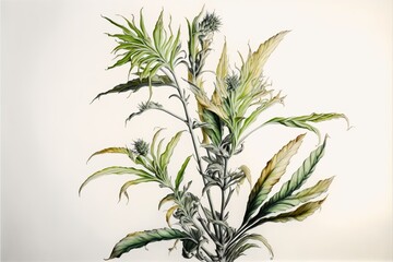 Green plant painting on white background. AI digital illustration