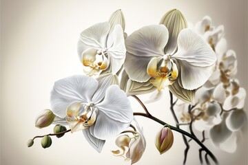 Fototapeta na wymiar Beautiful orchid painting, white background. AI digital illustration