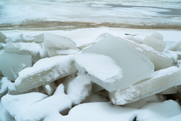ice floes on the river in winter close-up