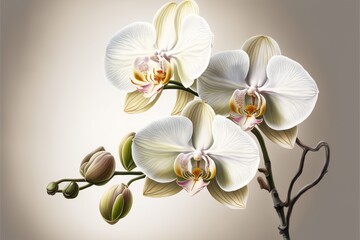 Fototapeta na wymiar Beautiful orchid painting, white background. AI digital illustration