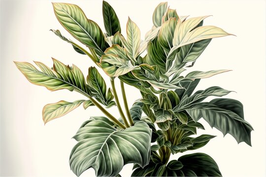 Green Plant Painting On White Background. AI Digital Illustration