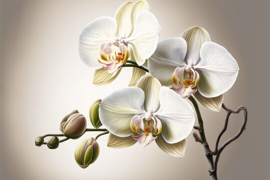 Beautiful orchid painting, white background. AI digital illustration