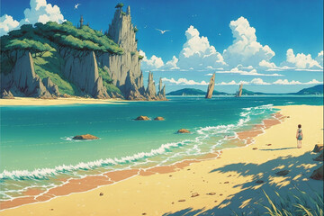 An island and beautiful beach. Superb anime-styled and DnD environment