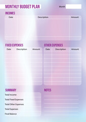 Fototapeta premium Monthly Budget Plan Design with Gradient Blue Background