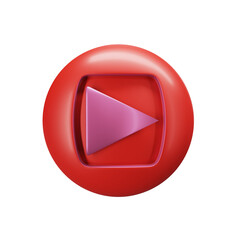 Red play button icon. Music and video logo element.  Play symbol for your web site design, logo, app, UI. 3D rendering logo.