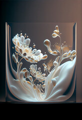 Beautiful Abstract Milky White Flowers in Bowl of Cream. Generative ai