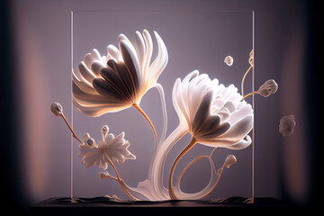 Beautiful Abstract Milky White Flowers in Bowl of Cream. Generative ai