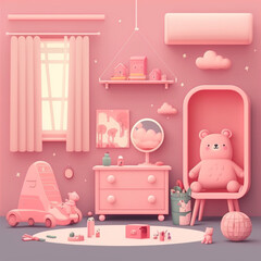 illustration of a room, Baby girl pink room, Indian tribe, Gerenative, IA