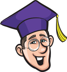 cartoon smiling graduate student face - PNG image with transparent background