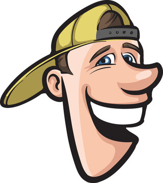 cartoon smiling guy in cap face - PNG image with transparent background