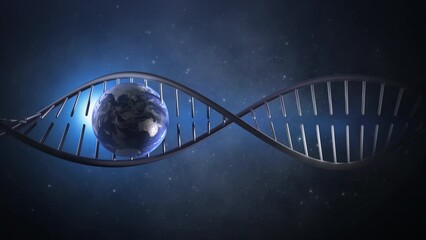 Abstract Planet earth globe into dna strand helix backlit by the moon. Humanity, global health - Powered by Adobe