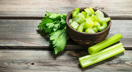 Pieces of celery in a bowl.