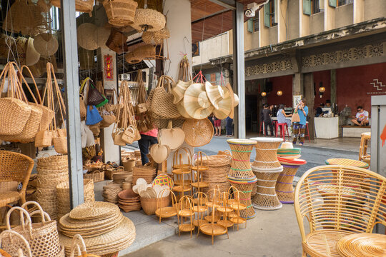 Wicker shop located on Chang Moi road Thailand,local art and craft at Chiangmai Thailand.