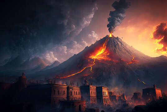 Eruption of Mount Vesuvius, destruction of Pompeii. Generative AI