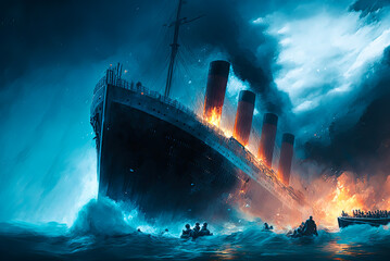 Sinking of the RMS Titanic. Generative AI - obrazy, fototapety, plakaty
