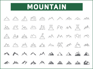 Simple Set of mountain Related Vector Line Icons.
Vector collection of hiking, climbing, climb, Nature, Scenery, landscape, scenery and design elements symbols or logo element.