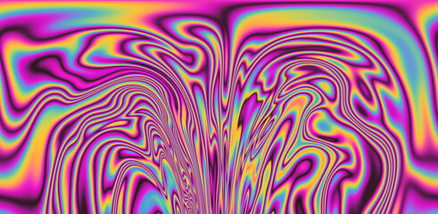 Abstract psychedelic background with neon rainbow leaks and stains. The 70s hippie style.