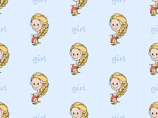 Girl cartoon character seamless pattern on blue background