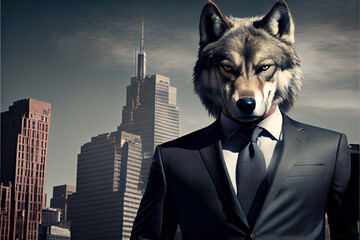 wall street wolf in a suit, business wolf,generative ai