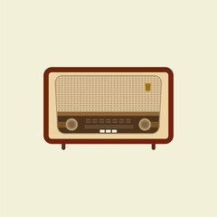 antique vintage radio flat design vector illustration. analogue retro radio, classic style