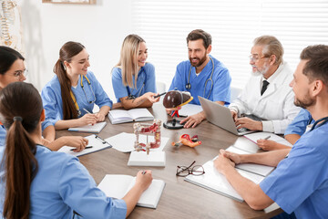 Doctor and interns on lecture in university