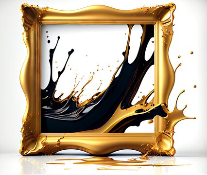 Modern wood frame with a golden splash water oil Photo
generative ai