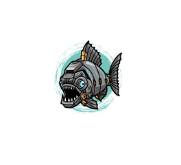 Piranha fish robot illustration logo