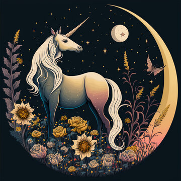 Unicornio, animal fantástico, ícono de unicornio, ilustración de unicornio, cuerno de unicornio, ilustración full color de unicornio 
