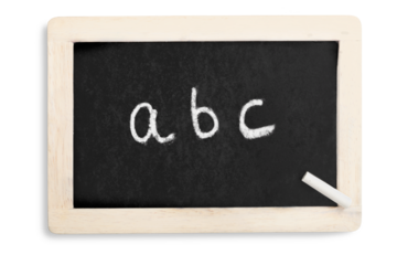 Wooden board with abc text and chalk