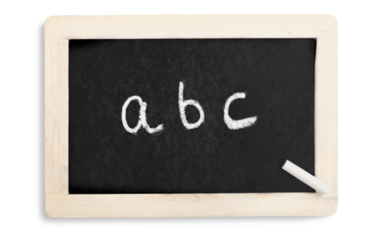 Wooden board with abc text and chalk