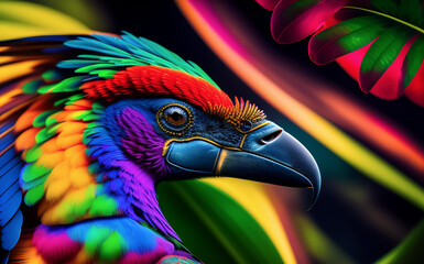 AI Digital Illustration Exotic Tropical Colourful Bird